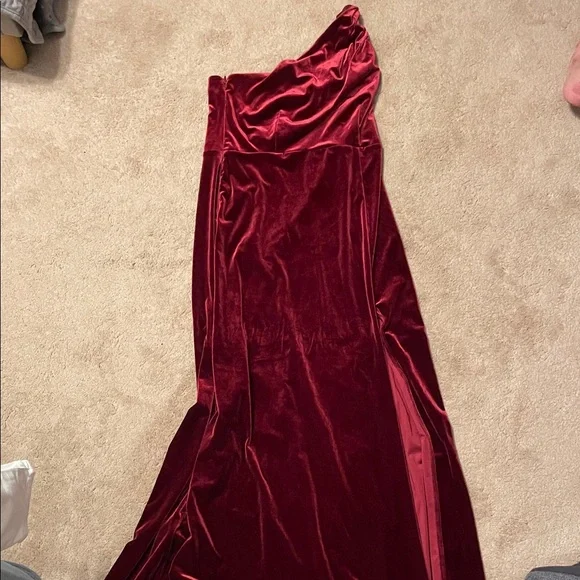 Birdy Grey One-Shoulder Velvet Dress in Cabernet - Picture 3 of 3